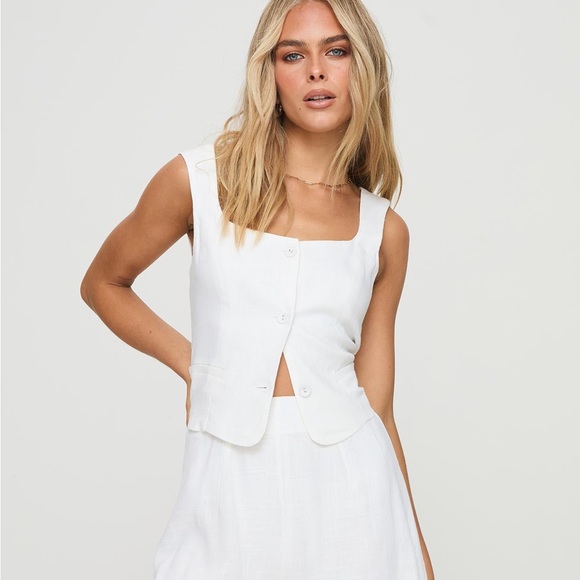 NWT Princess Polly Riva White Linen Blend Top Sz 2 - Picture 1 of 5